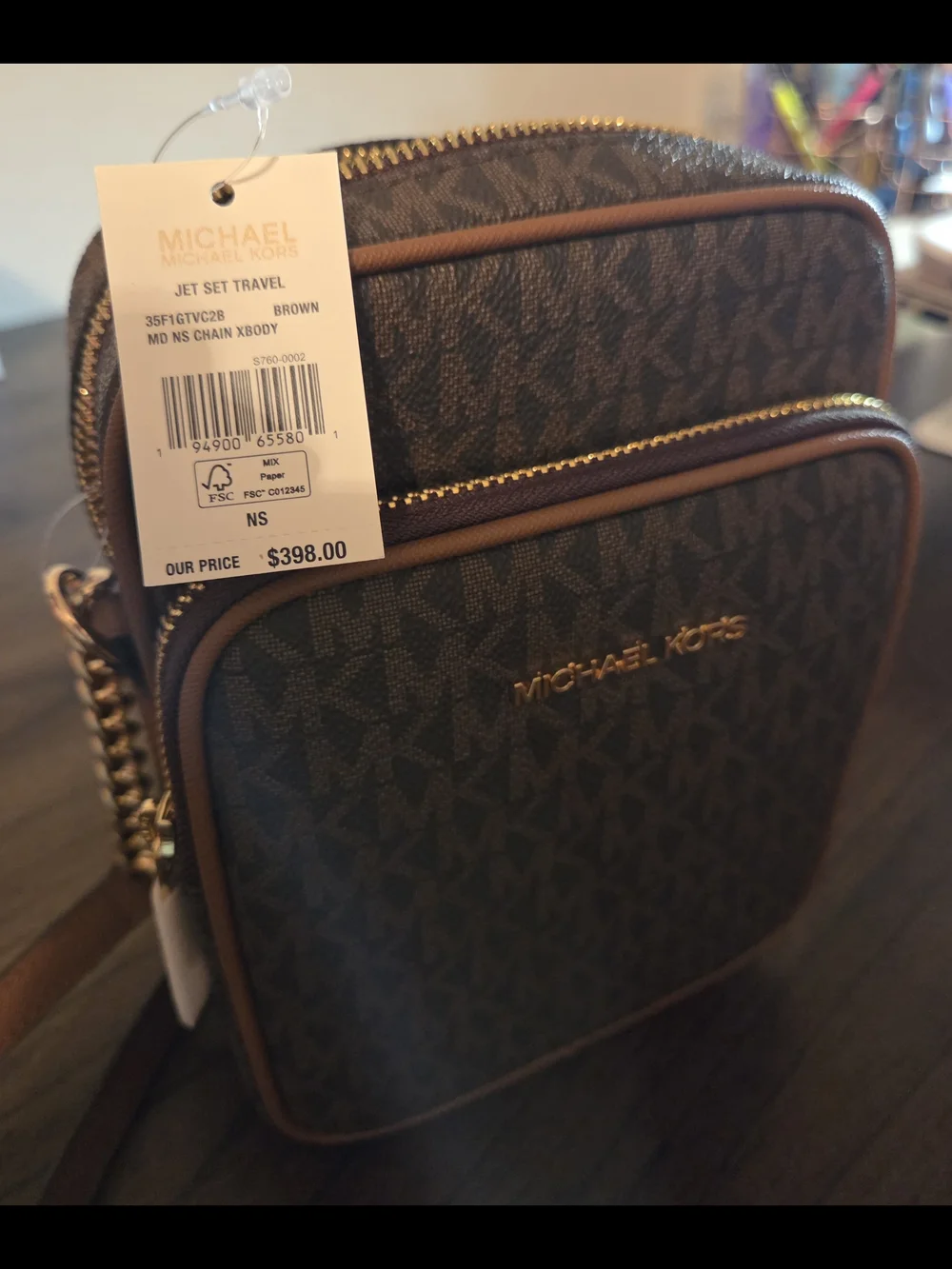 NWT Michael Kors Brown Jet Set Crossbody